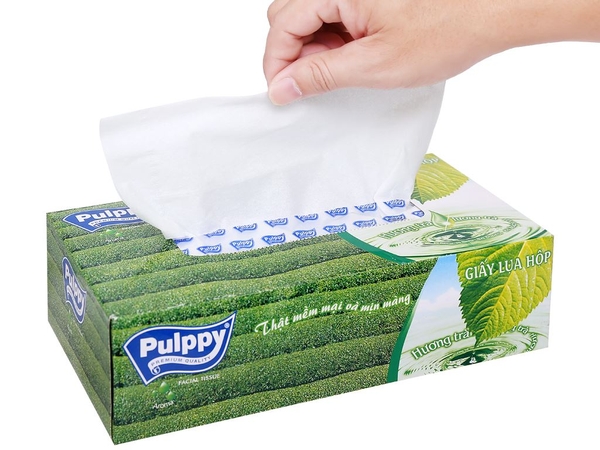 Khăn Giấy Lụa Pulppy Hương Trà Xanh 2 Lớp 100 Tờ