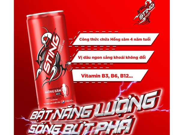 Nước tăng lực Sting hương dâu lon 320ml