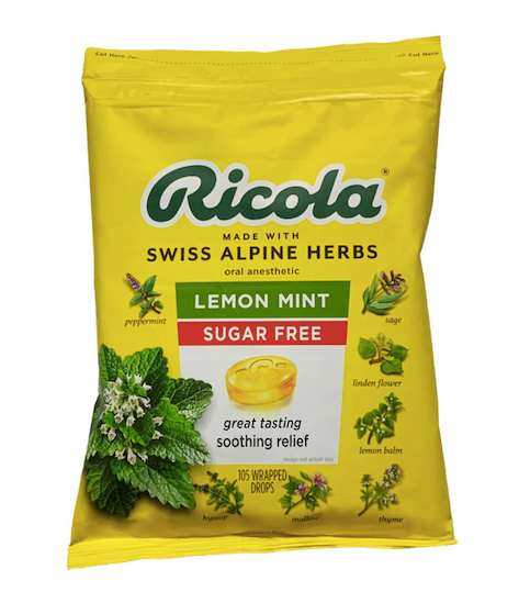Kẹo Ngậm Ho Không Đường Chanh Bạc Hà Ricola Lemon Mint gói 17.5g