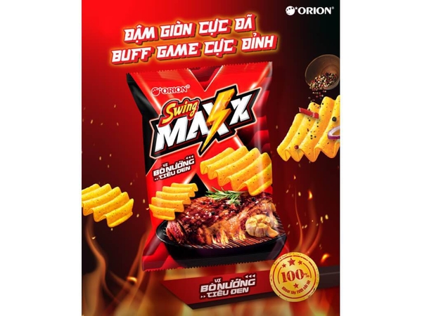 Snack vị bò nướng tiêu đen Swing Maxx gói 52g