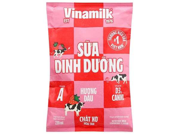 Sữa dinh dưỡng Vinamilk Ít đường Bịch 220ml