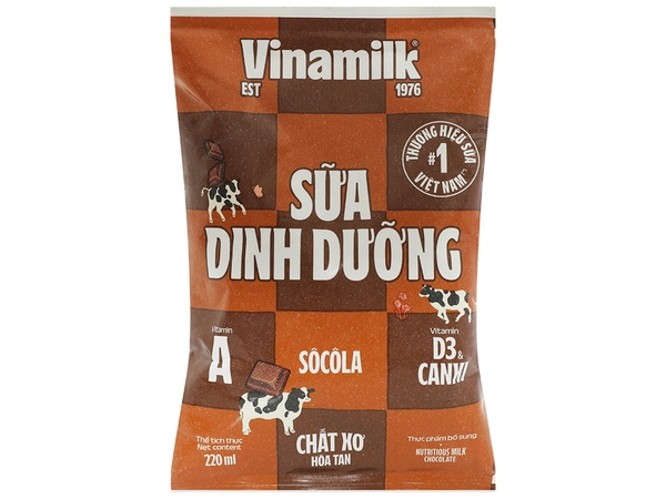 Sữa dinh dưỡng Vinamilk Ít đường Bịch 220ml