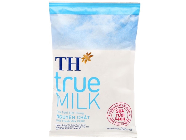 sữa tươi tiệt trùng nguyên chất không đường TH true MILK bịch 220ml