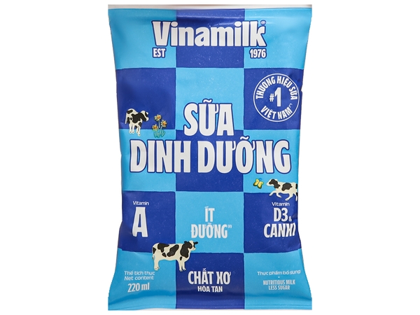 Sữa dinh dưỡng ít đường Vinamilk bịch 220ml