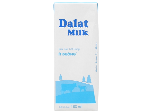 Sữa tươi tiệt trùng ít đường Dalat Milk hộp 180ml