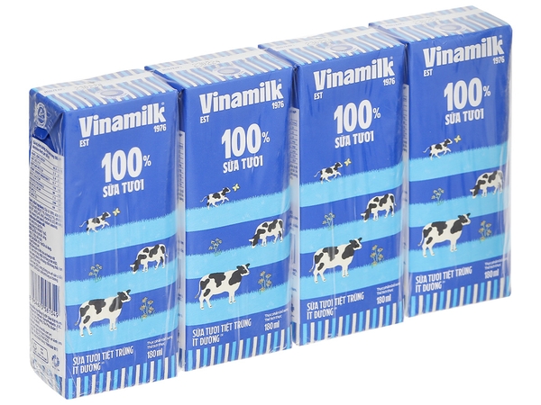 Sữa tươi tiệt trùng ít đường Vinamilk 100% Sữa tươi  hộp 180ml