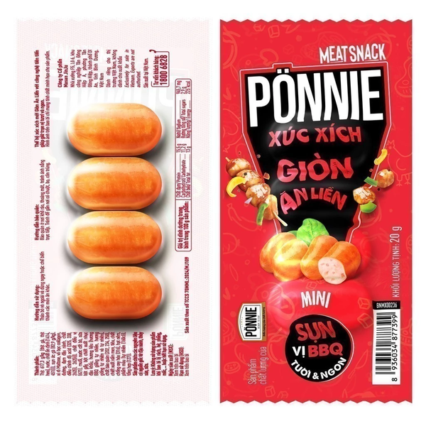 Ponnie Xúc Xích Giòn Ăn Liền Sụn Vị BBQ cây 20g