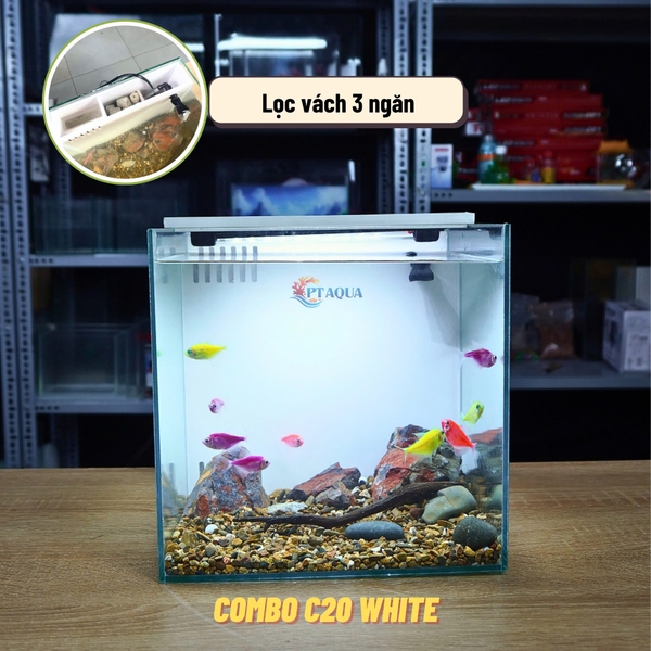 Bể Cá Mini Lọc Vách CUBIC 25 Để Bàn Đầy Đủ Phụ Kiện Có Sẵn Bơm và Vật Liệu Lọc