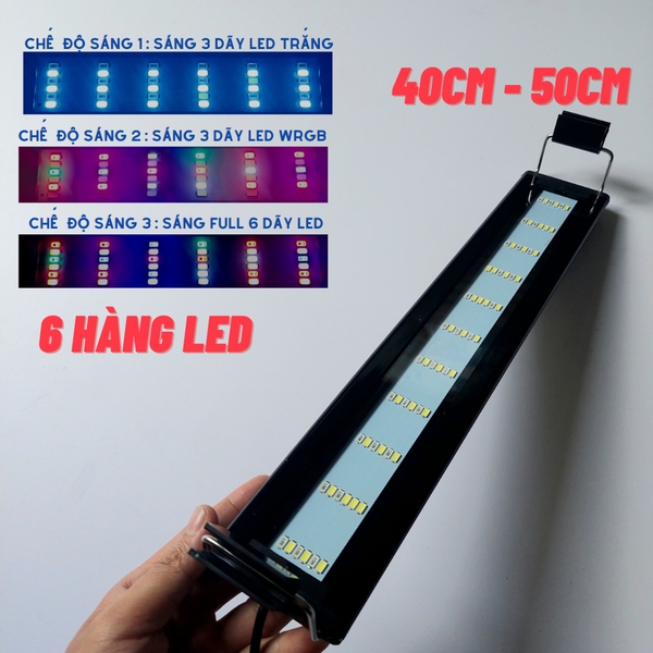 Đèn led 6 dãy ánh sáng phối màu WRGB kích thước 40 - 50cm dành cho hồ thủy sinh, hồ cá cảnh