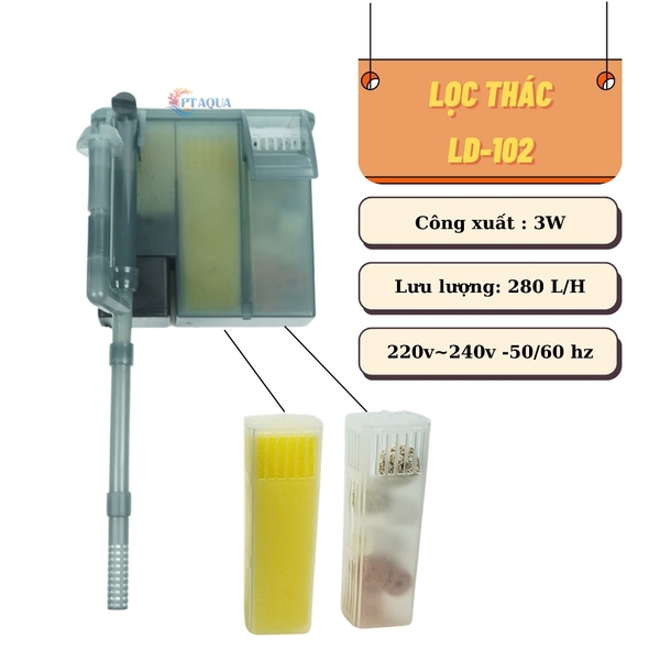 Máy Lọc Thác Nước Bể Cá Cảnh LD-102 với 3 ngăn lọc giúp lọc sạch nước tốt hơn