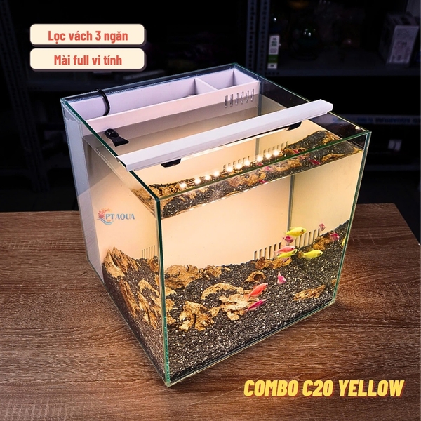 Bể Cá Mini Lọc Vách CUBIC 30 Để Bàn Đầy Đủ Phụ Kiện Có Sẵn Bơm và Vật Liệu Lọc