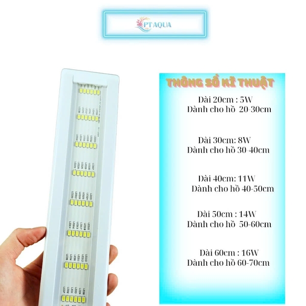 Đèn hồ cá ÁNH SÁNG TRẮNG siêu sáng kẹp thành hồ cá cảnh