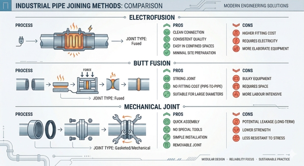 So sánh hàn điện trở HDPE (electrofusion), butt fusion và nối cơ khí trong hệ thống cấp nước