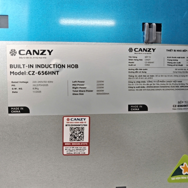 Bếp từ 3 vùng nấu Canzy CZ-656HNT