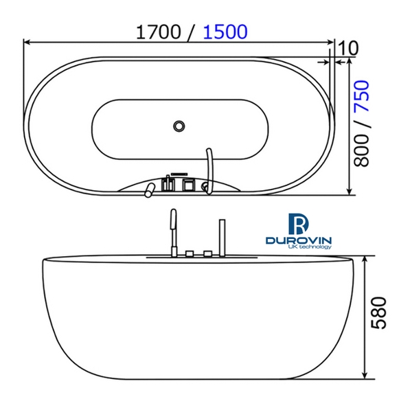 Bồn Tắm Ovan Viền Mỏng Gắn Sen Vòi DRV-1236
