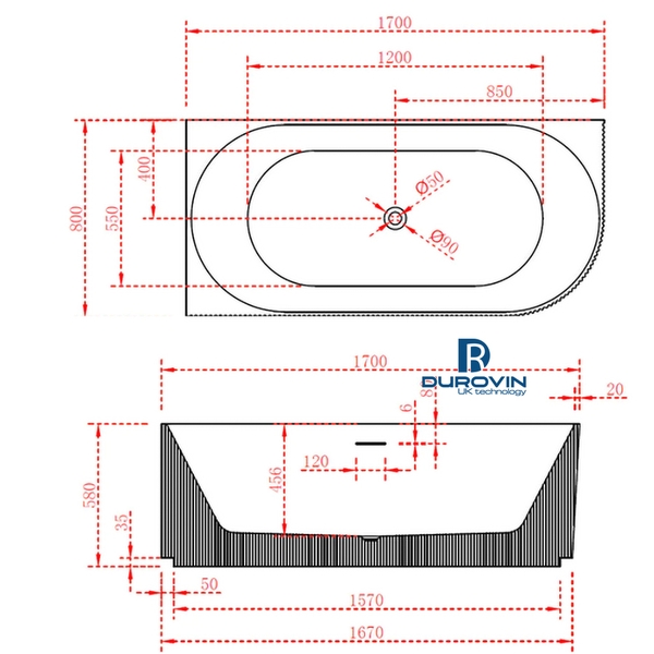 Bồn Tắm Ovan Cạnh Thẳng Lam Sóng DRV-823