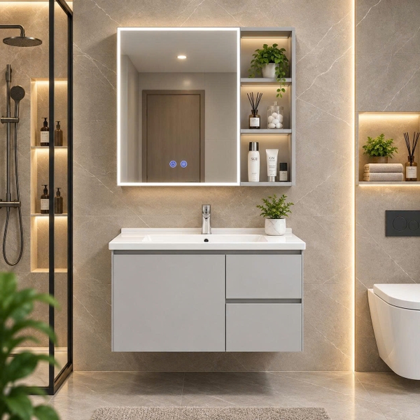Bộ tủ chậu lavabo, tủ gương phòng tắm CR-296