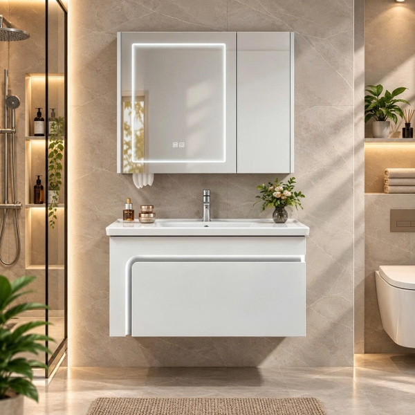Bộ tủ chậu lavabo, tủ gương phòng tắm CR-910