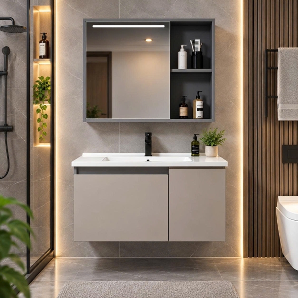 Bộ tủ chậu lavabo, tủ gương phòng tắm CR-519