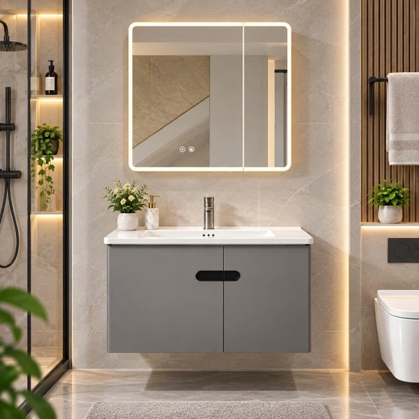 Bộ tủ chậu lavabo, tủ gương phòng tắm 2501-80