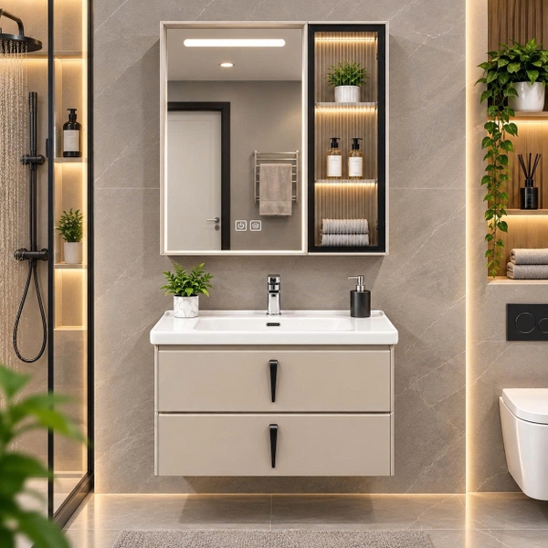 Bộ tủ chậu lavabo, tủ gương phòng tắm TC 001-60