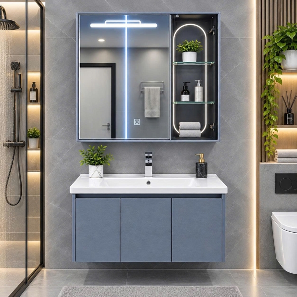 Bộ tủ chậu lavabo, tủ gương phòng tắm TC 014-100