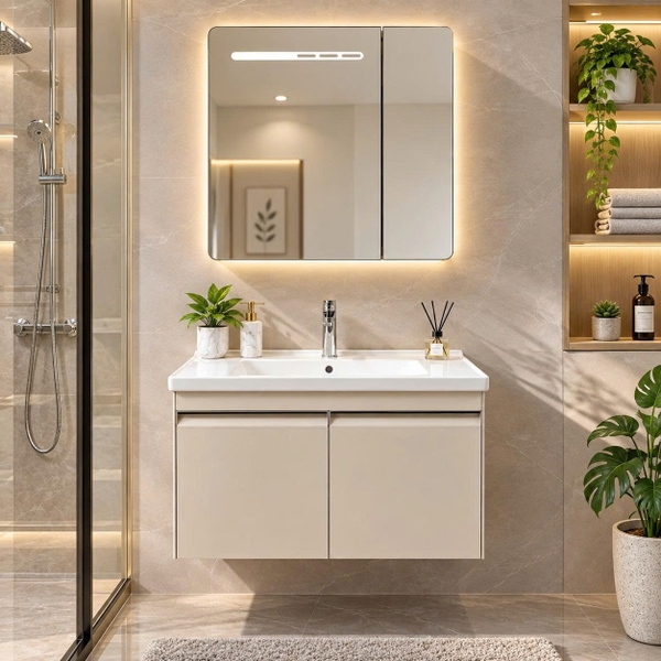 Bộ tủ chậu lavabo, tủ gương phòng tắm TC 009-80