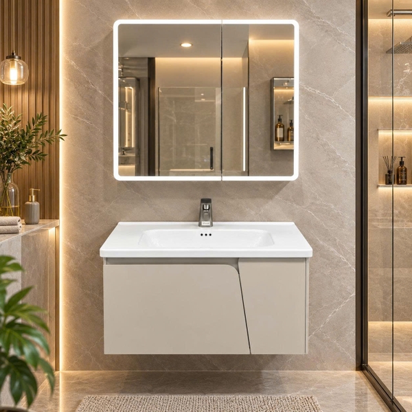 Bộ tủ chậu lavabo, tủ gương phòng tắm TC 007-80