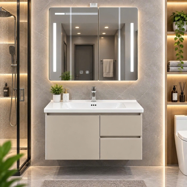 Bộ tủ chậu lavabo, tủ gương phòng tắm TC 006-80