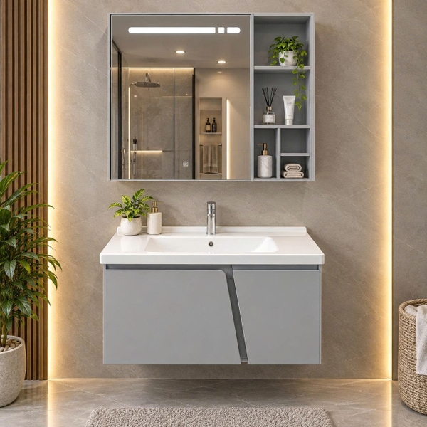 Bộ tủ chậu lavabo, tủ gương phòng tắm TC 018-80