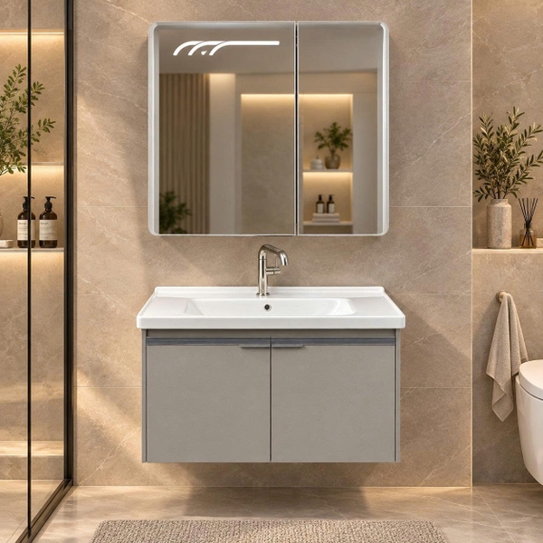 Bộ tủ chậu lavabo, tủ gương phòng tắm TC 012-80