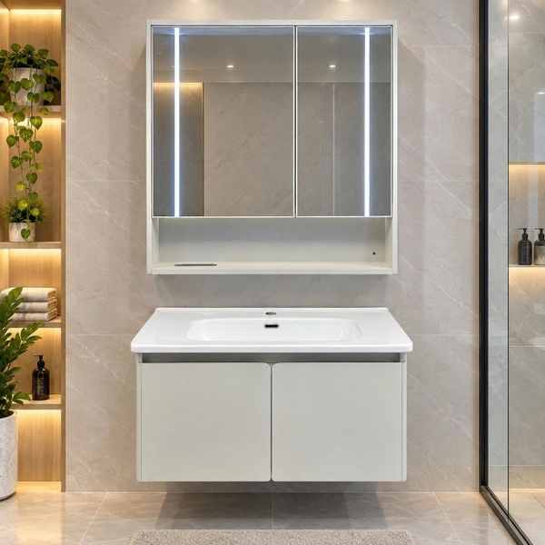 Bộ tủ chậu lavabo, tủ gương phòng tắm TC 030-80