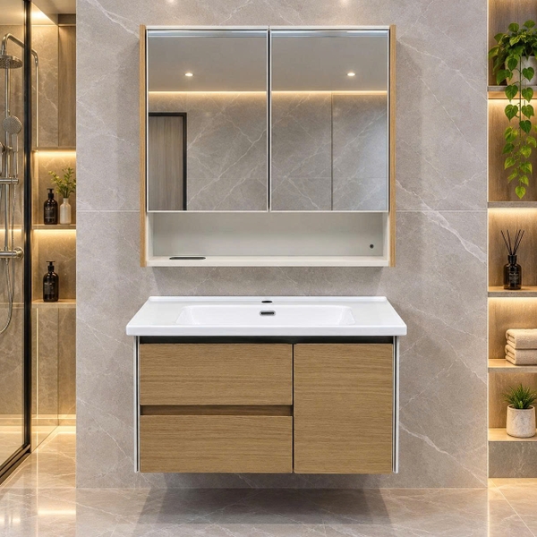 Bộ tủ chậu lavabo, tủ gương phòng tắm TC 033-80