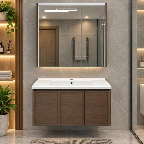 Bộ tủ chậu lavabo, tủ gương phòng tắm TC 035-100