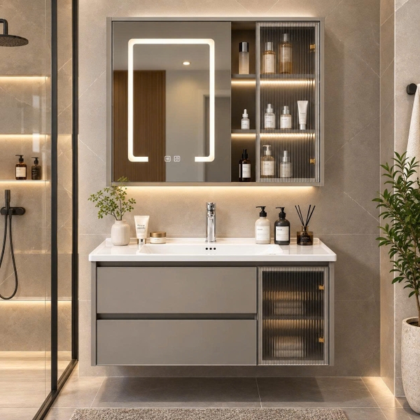 Bộ tủ chậu lavabo, tủ gương phòng tắm YS 702