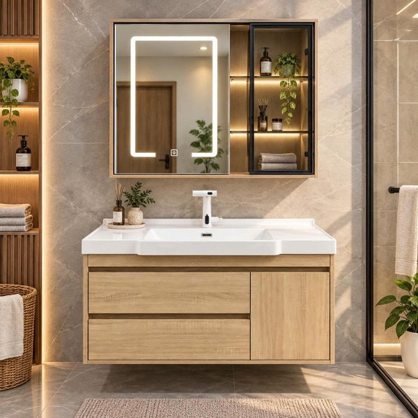 Bộ tủ chậu lavabo, tủ gương phòng tắm Wiliam