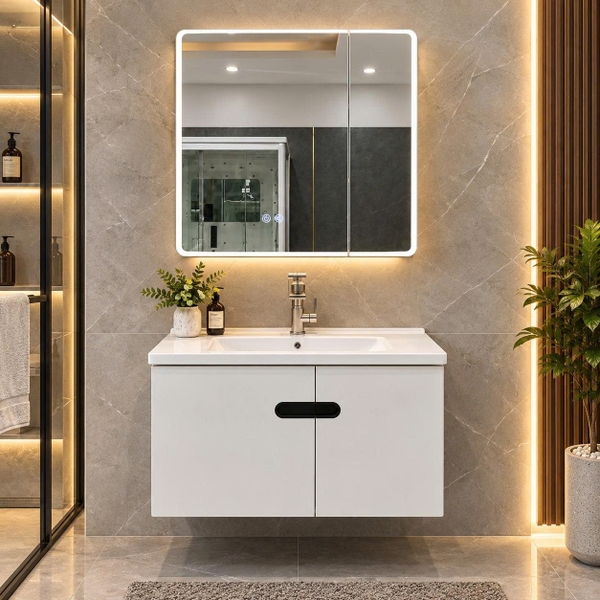 Bộ tủ chậu lavabo, tủ gương phòng tắm TC 2504