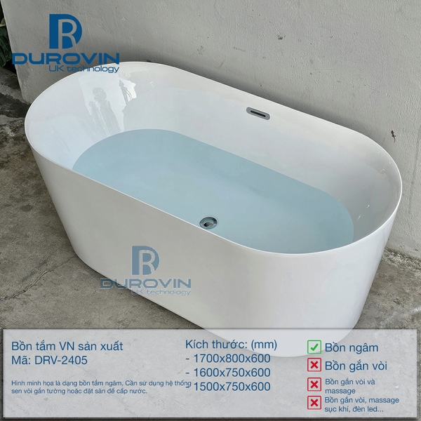 Bồn tắm Ovan Thẳng Viền Mỏng DRV-2405