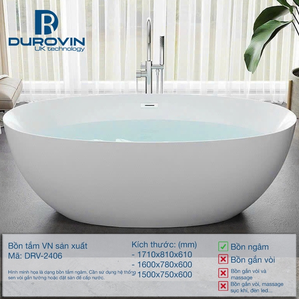Bồn tăm Ovan Trứng Viền Mỏng DRV-2406