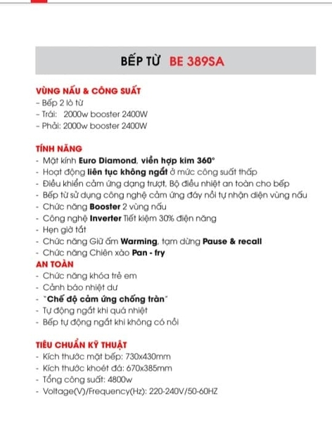 Bếp từ đôi Bauer BE 389SA