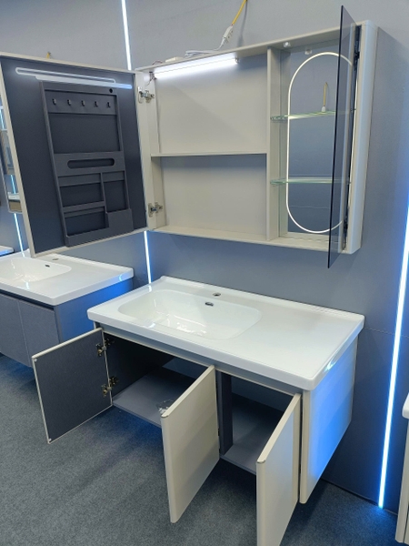 Bộ tủ chậu lavabo, tủ gương phòng tắm TC 013-100