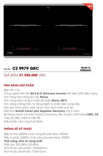 Bếp từ Canzy CZ 9979 GRC