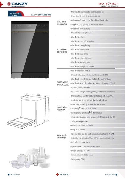 Máy Rửa Bát Canzy DGA15EU JUMBO chính hãng