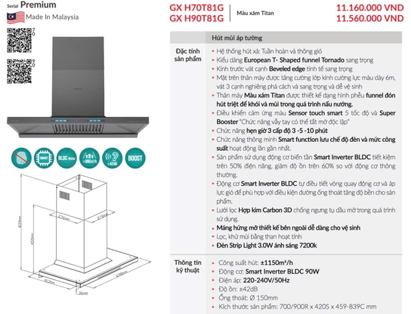 Máy Hút Mùi GrandX GX H70T81G