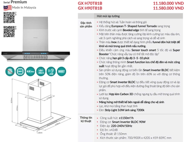 Máy Hút Mùi GrandX GX H70T81B