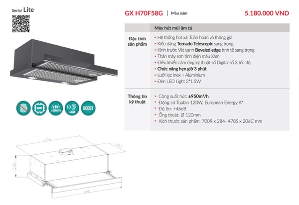 Máy Hút Mùi GRANDX GX H70F58G