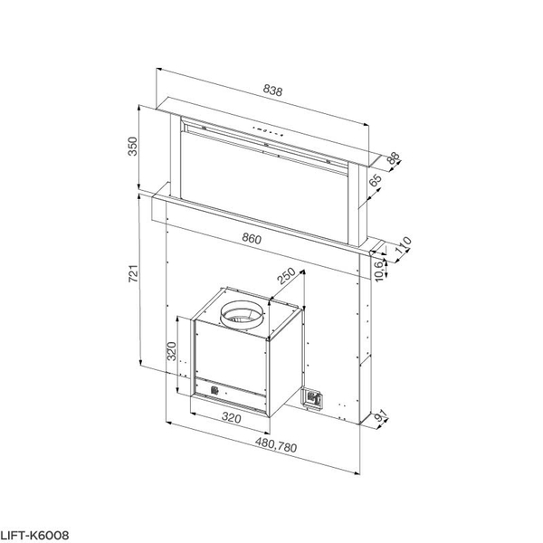Máy hút khói khử mùi âm tủ Malloca LIFT-K6008