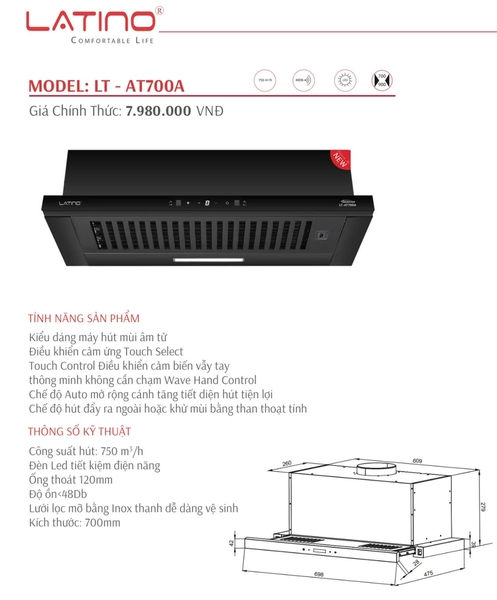 Máy hút mùi âm tủ LATINO LT AT700A