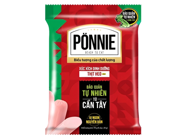 Xúc xích dinh dưỡng thịt heo Ponnie, gói 175g (5 cây x 35g)