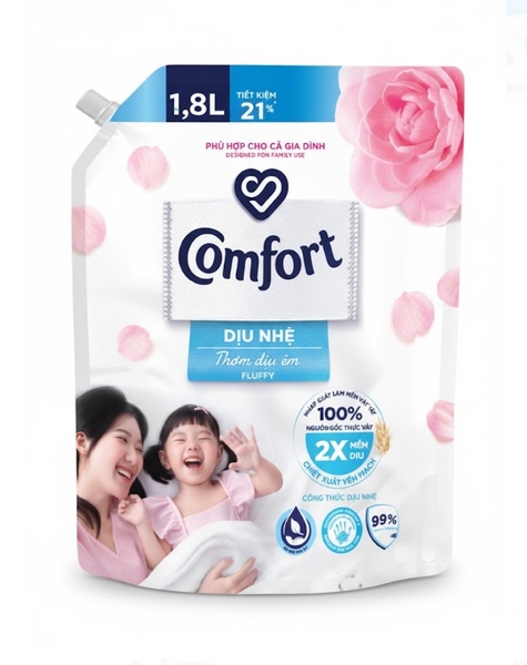 Nước xả vải Comfort dịu nhẹ thơm dịu êm, túi 1.8l